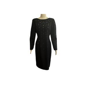 1980s Morton Myles Warrens Black White Rhinestones Studded Cocktail Sheath Dress